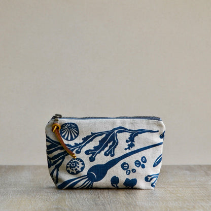Linen Slim Pouch - 7" - Salish Sealife in Sea Blue