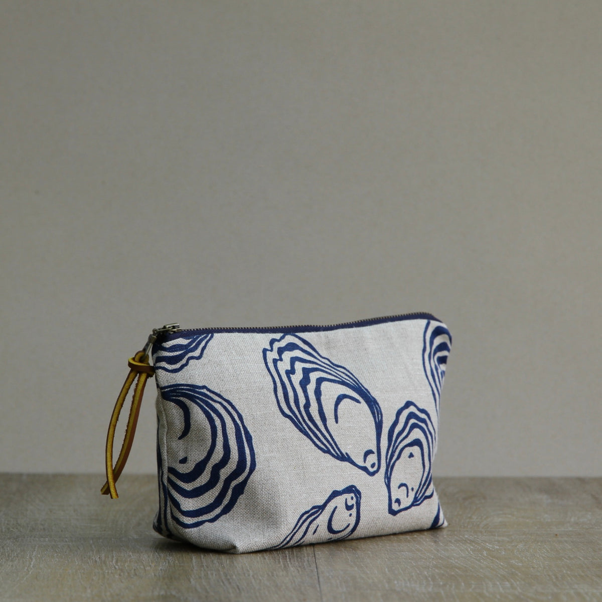 Linen Supply Pouch - 9" - Oyster on Unbleached Linen in Navy