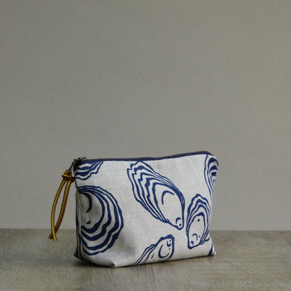 Linen Supply Pouch - 9" - Oyster on Unbleached Linen in Navy