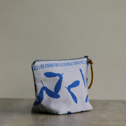Canvas Supply Pouch - 9" Maple Samara on Grey Canvas in Marine Blue
