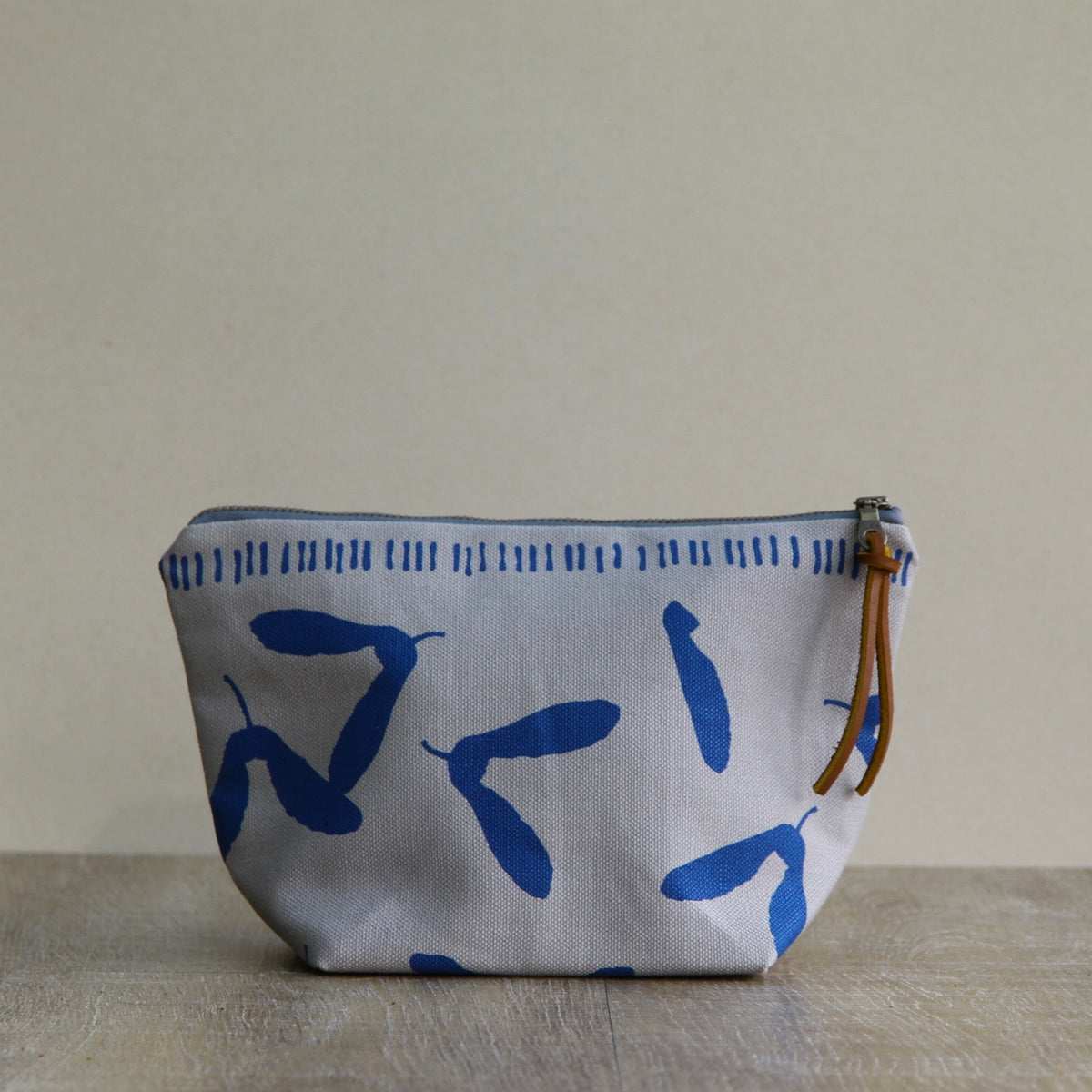 Canvas Supply Pouch - 9" Maple Samara on Grey Canvas in Marine Blue