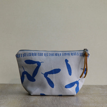 Canvas Supply Pouch - 9" Maple Samara on Grey Canvas in Marine Blue