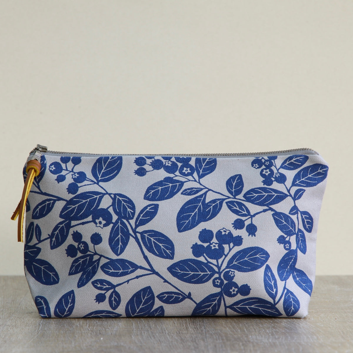 Canvas Supply Pouch - 11" Blueberry on Grey Canvas in Blue Sky