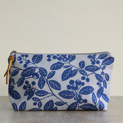 Canvas Supply Pouch - 11" Blueberry on Grey Canvas in Blue Sky