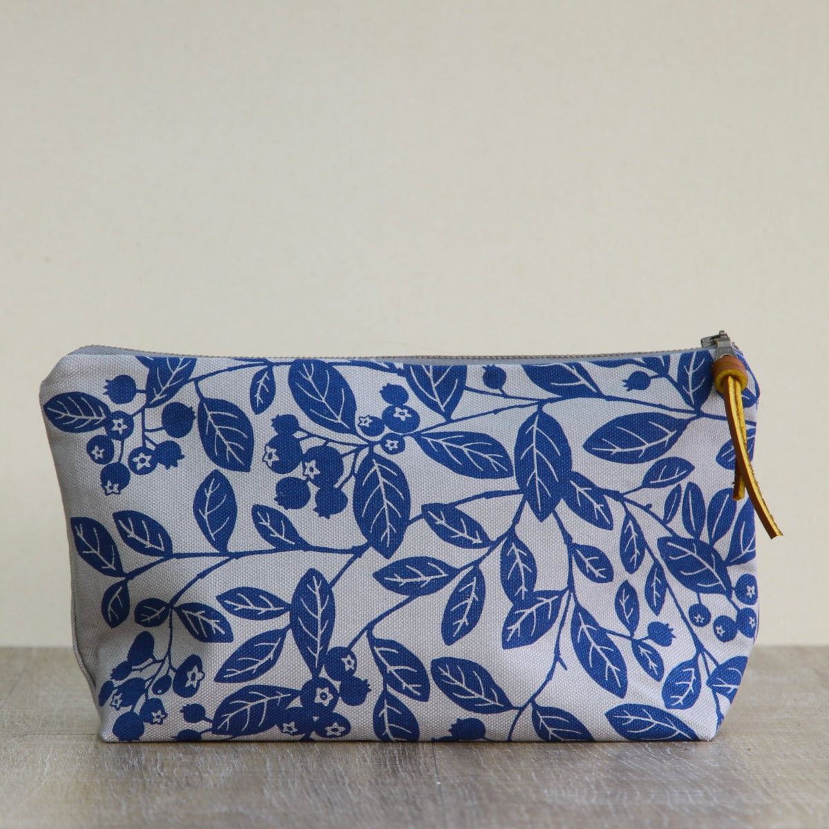 Canvas Supply Pouch - 11" Blueberry on Grey Canvas in Blue Sky