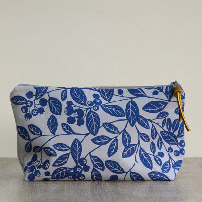 Canvas Supply Pouch - 11" Blueberry on Grey Canvas in Blue Sky