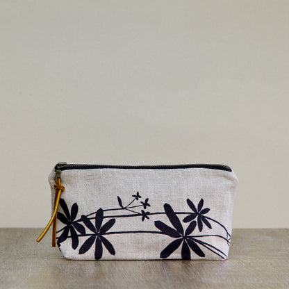 Linen Supply Pouch - 8" - Bedstraw on Unbleached Linen in Black