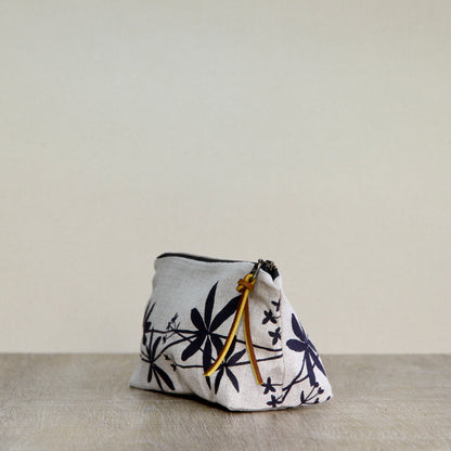 Linen Supply Pouch - 8" - Bedstraw on Unbleached Linen in Black