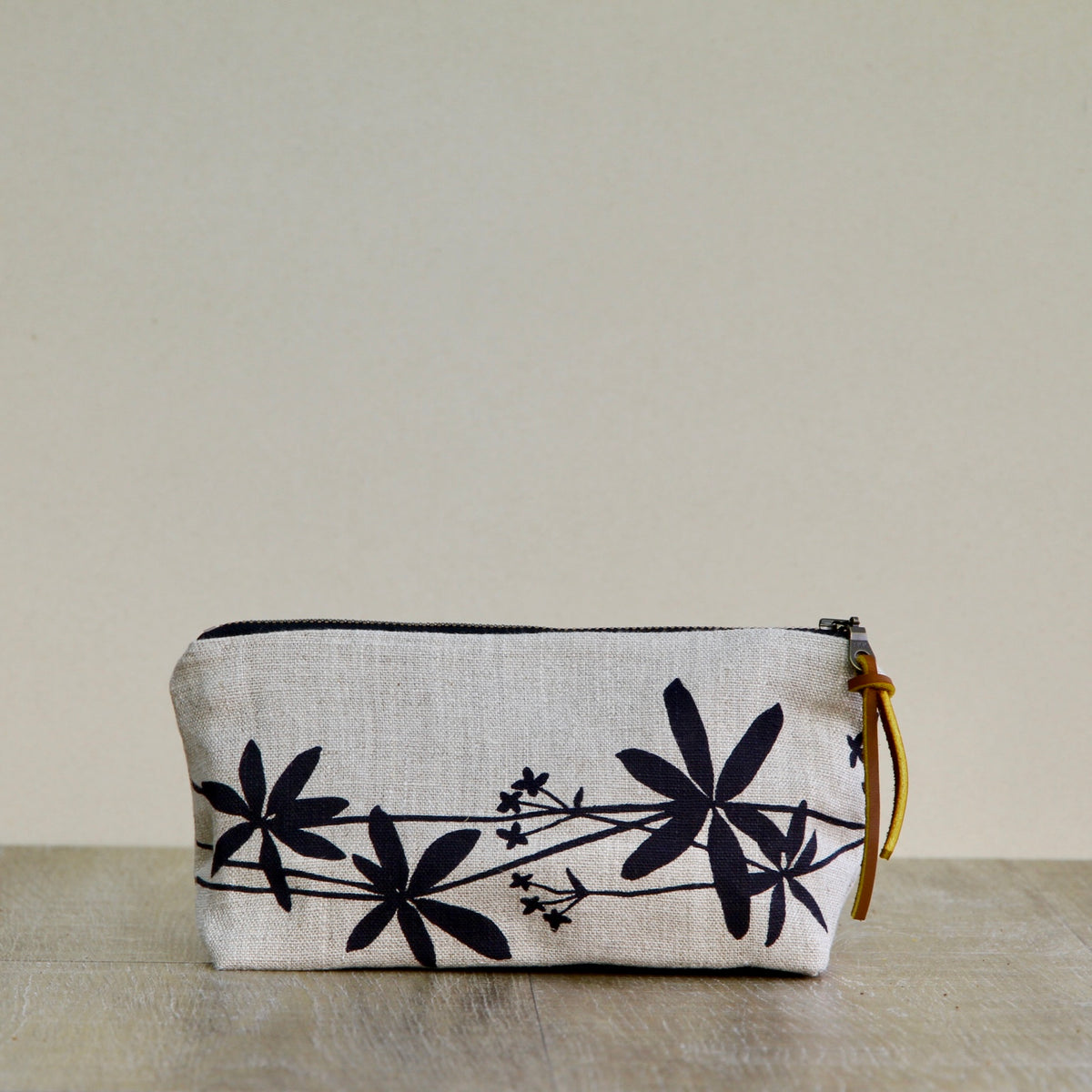 Linen Supply Pouch - 8" - Bedstraw on Unbleached Linen in Black