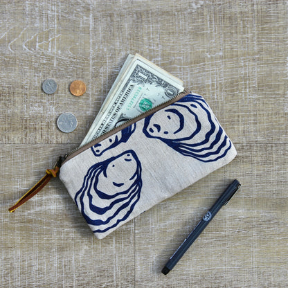Flat Pouch - Wallet Size - Oysters in Navy
