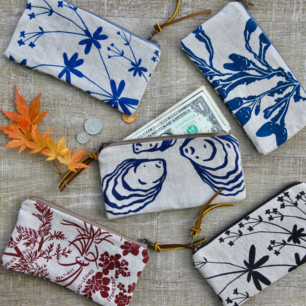 Flat Pouch - Wallet Size - Oysters in Navy