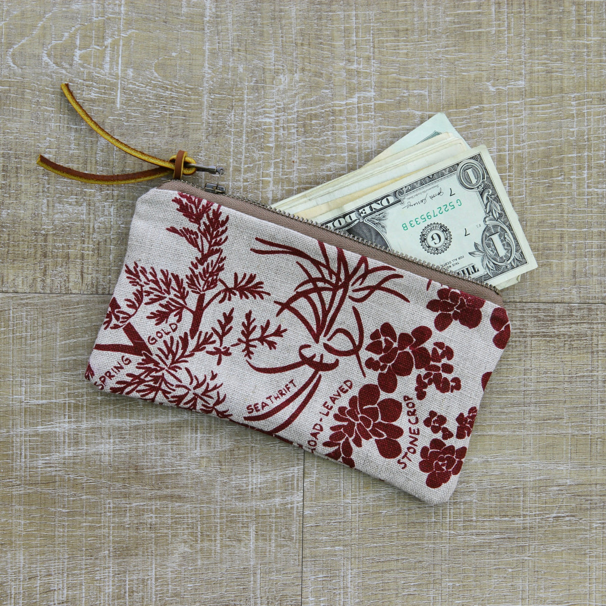 Flat Pouch - Wallet Size - Wildflowers in Mulberry