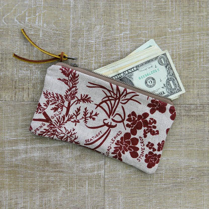 Flat Pouch - Wallet Size - Wildflowers in Mulberry