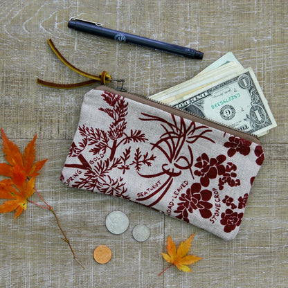 Flat Pouch - Wallet Size - Wildflowers in Mulberry