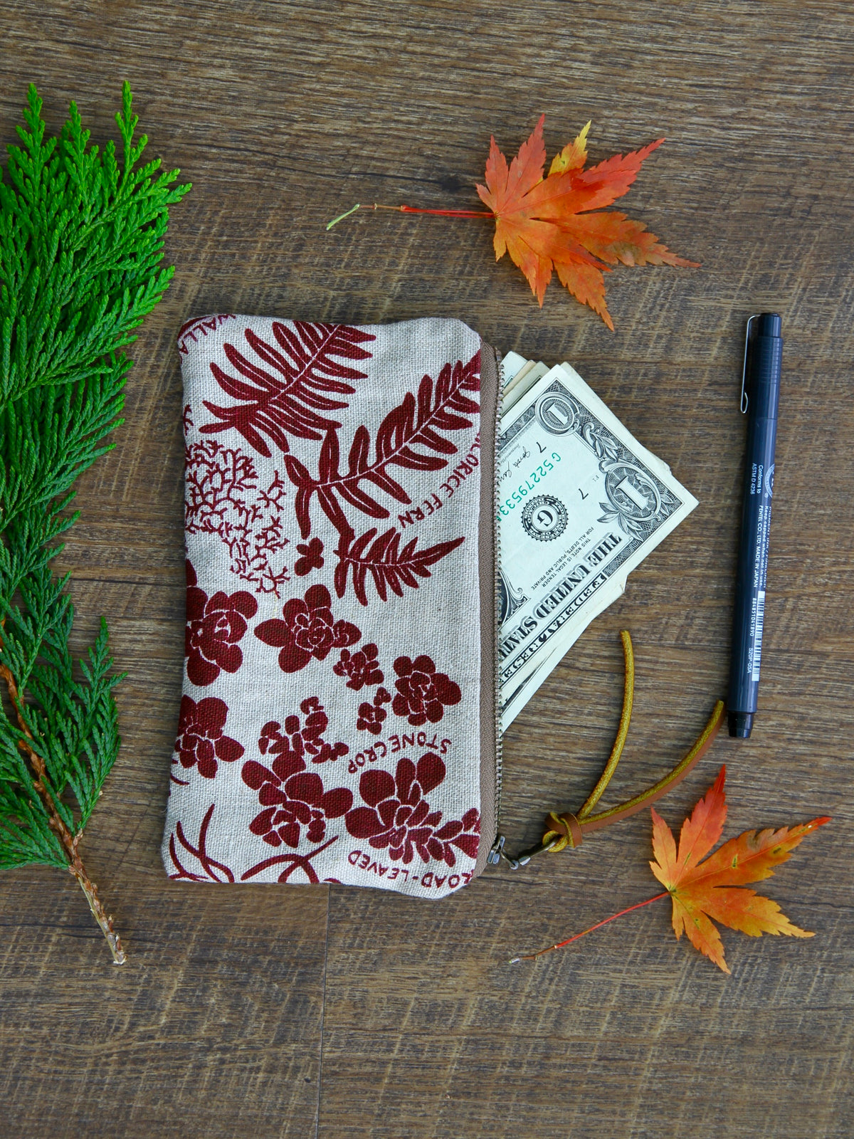Flat Pouch - Wallet Size - Wildflowers in Mulberry