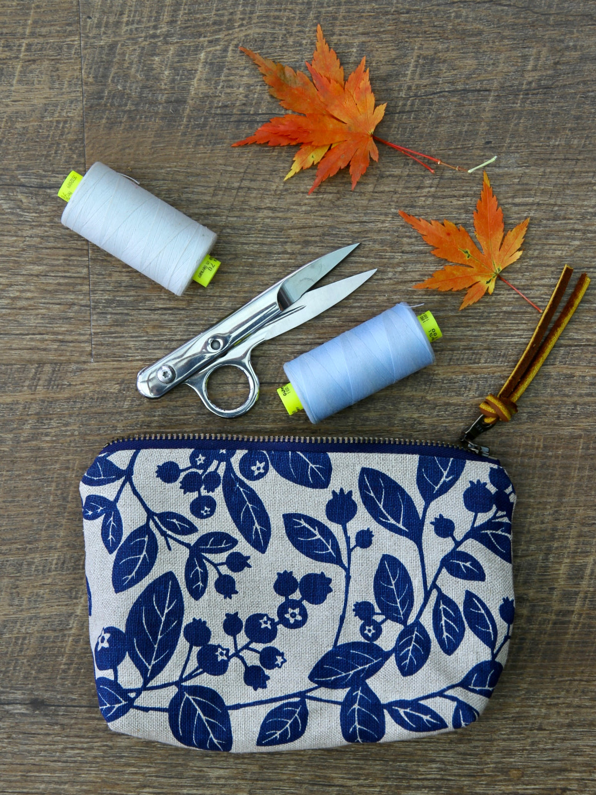 Linen Slim Pouch - 7" - Blueberry in Blueberry Pie