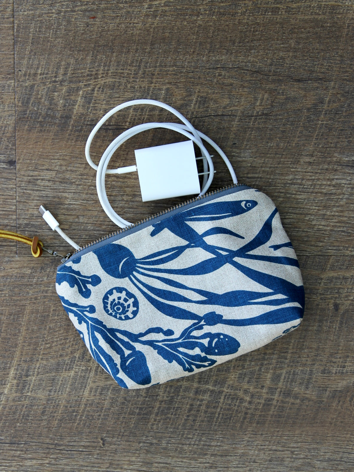 Linen Slim Pouch - 7" - Salish Sealife in Sea Blue