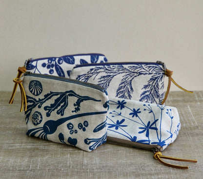 Linen Slim Pouch - 7" - Salish Sealife in Sea Blue
