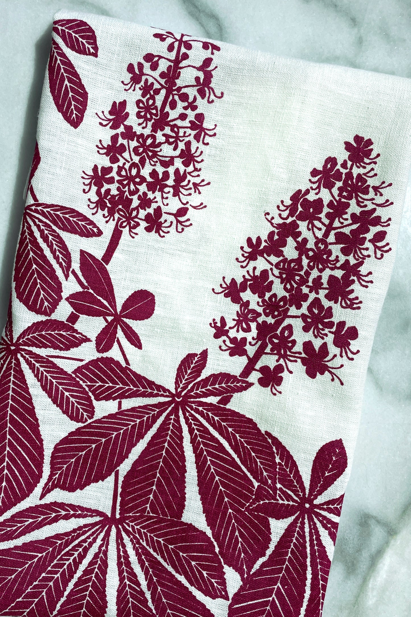 Horse Chestnut Kitchen Towel in Rainier Cherry Red on White