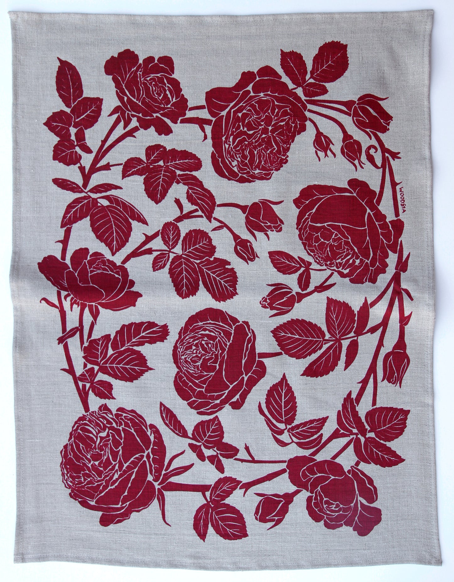 Garden Rose in Ladybug on Natural Linen