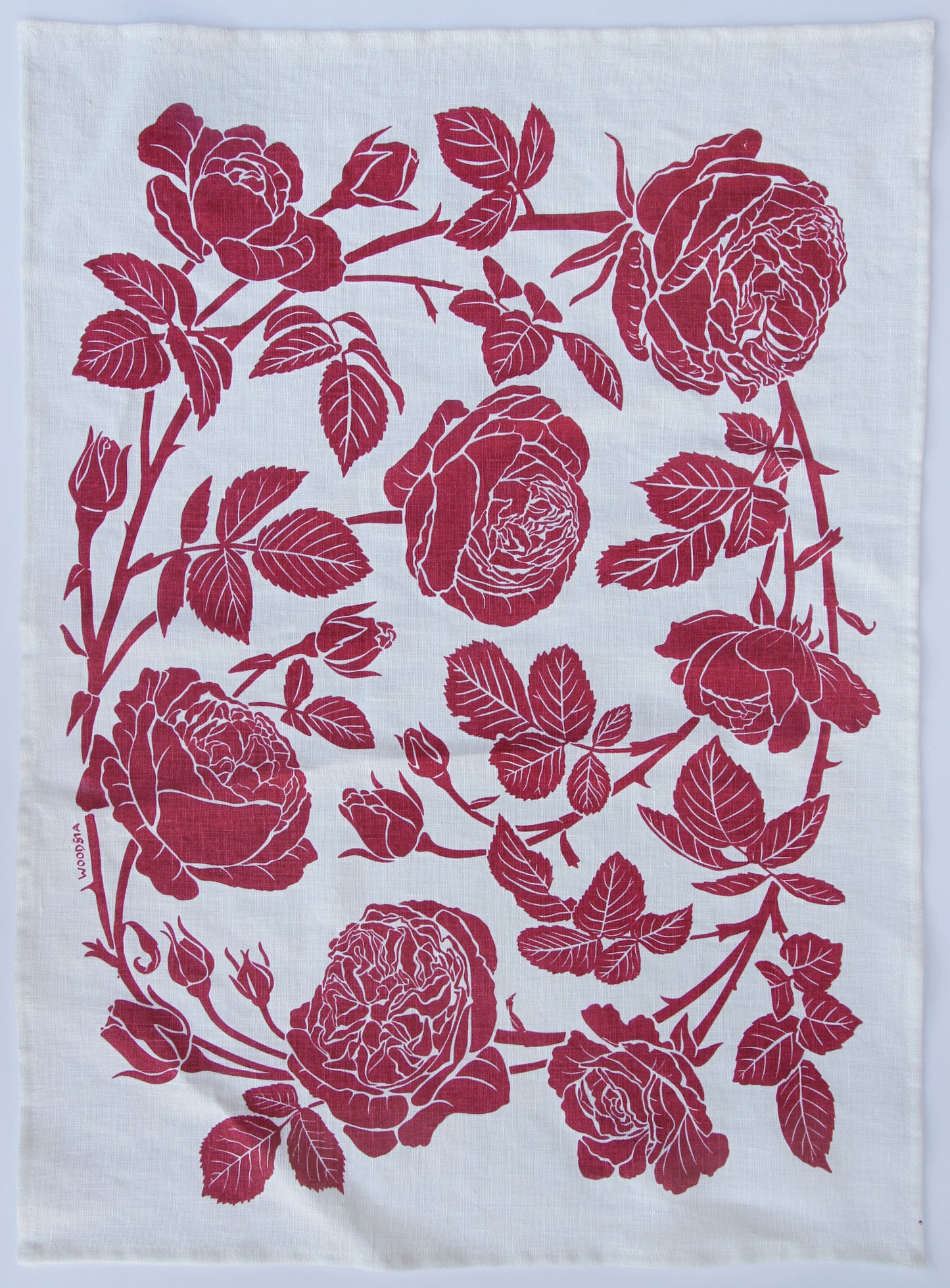 Garden Rose in Gentle Pink on White Linen