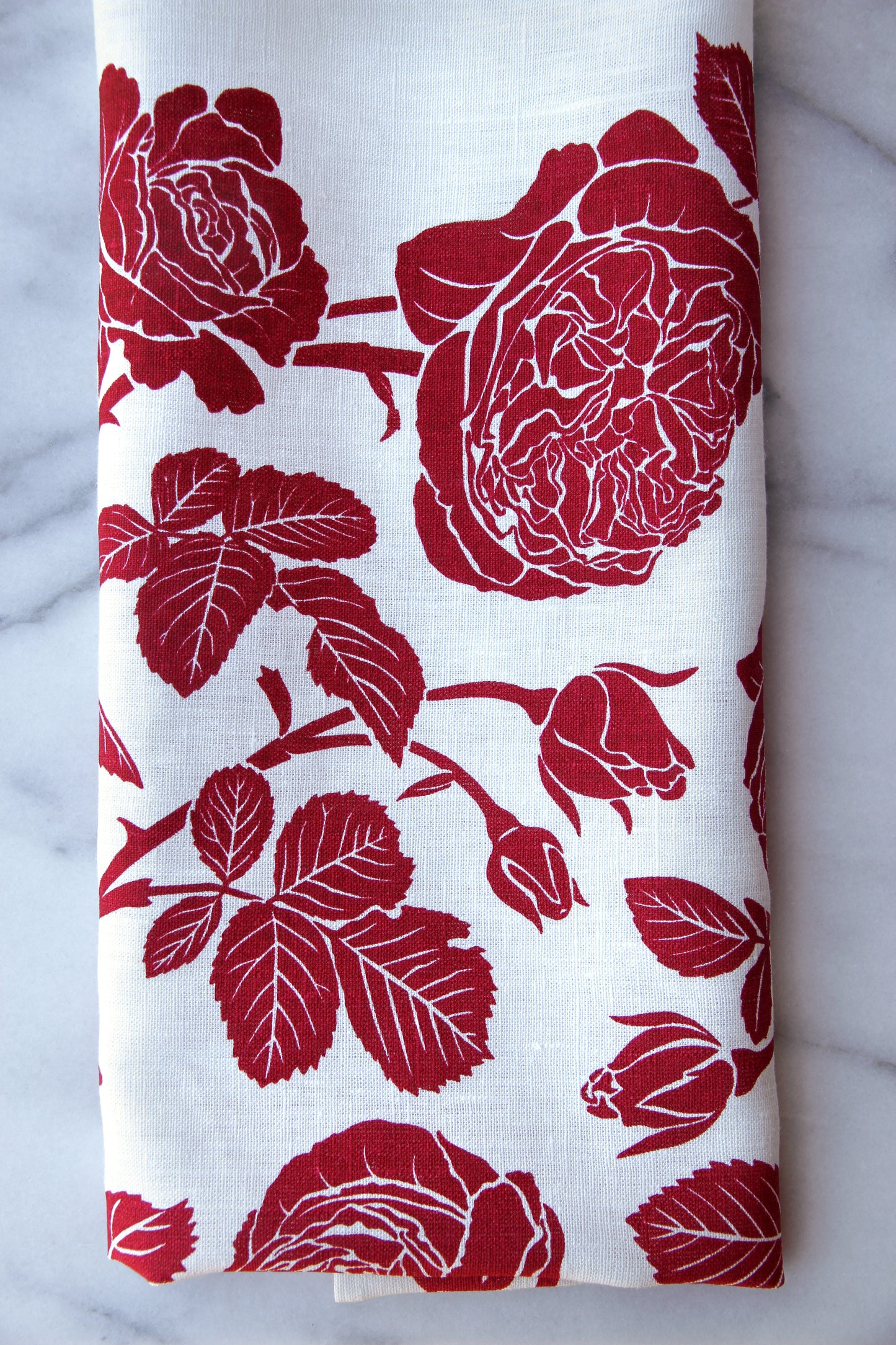 Garden Rose in Ladybug on White Linen