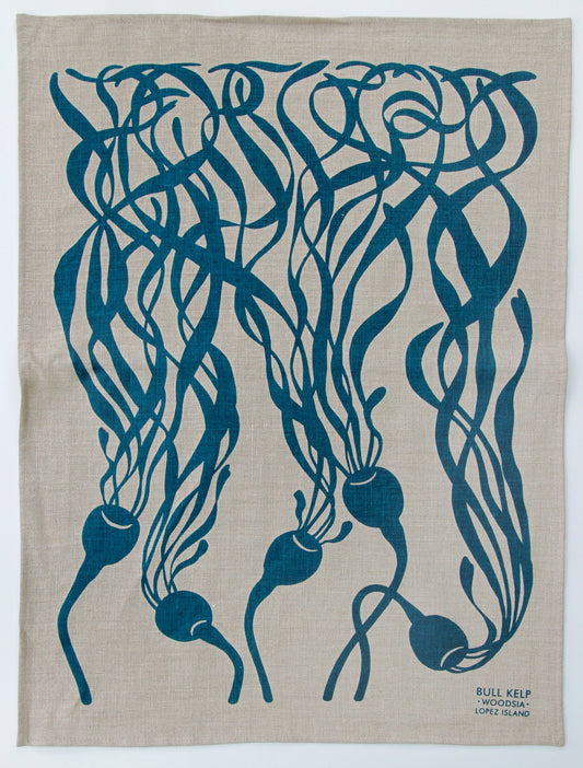Kelp Kitchen Towel in Pool on Natural Linen