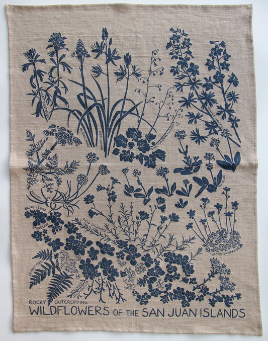 Rocky Outcropping Wildflowers in Fog on Natural Linen