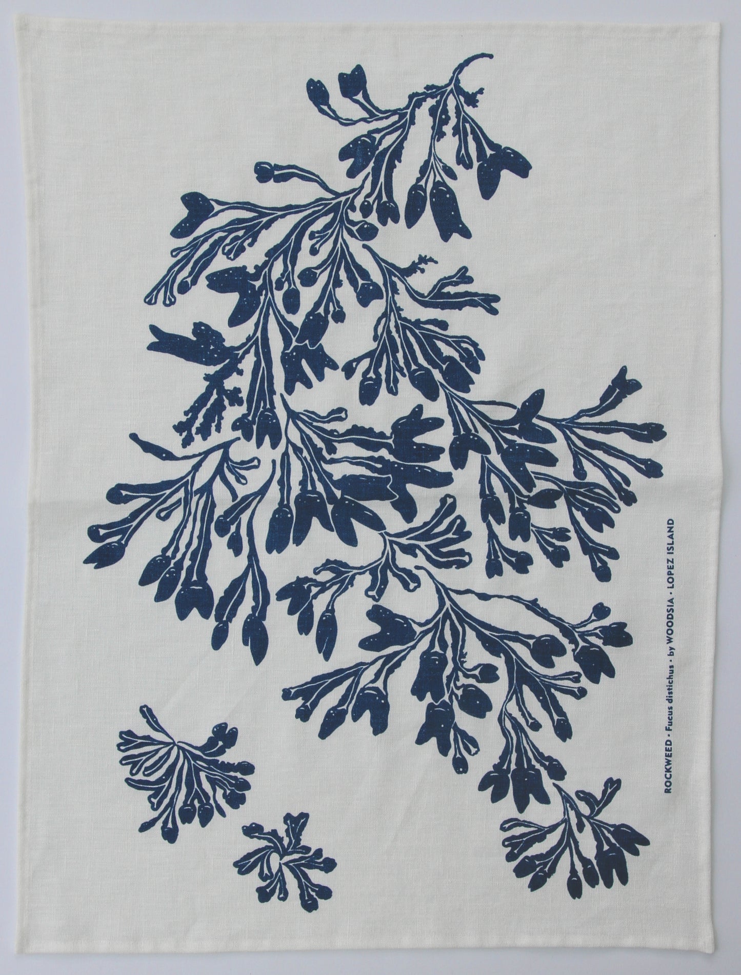 Seaweed Kitchen Towel in Fog on White Linen