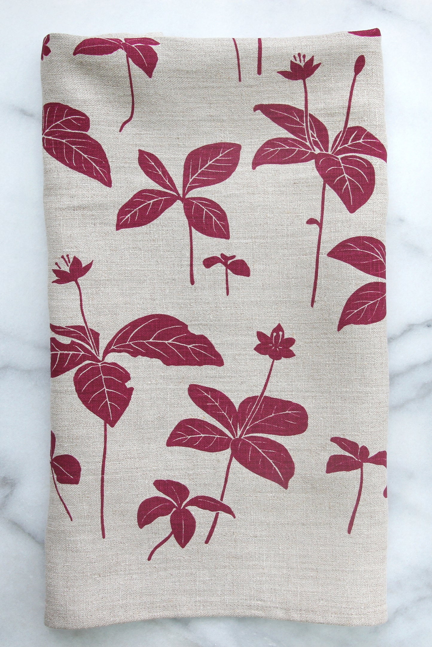 Starflower Kitchen Towel in Rosebud on Natural Linen