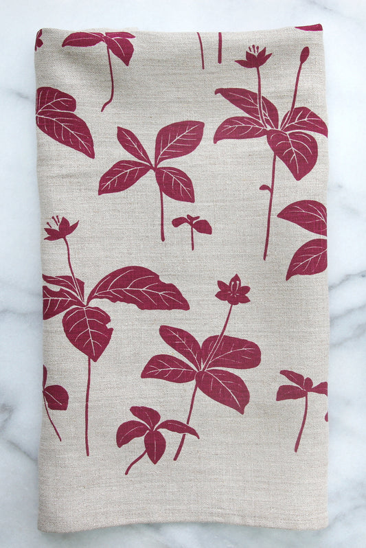 Starflower Kitchen Towel in Rosebud on Natural Linen