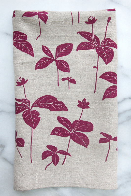 Starflower Kitchen Towel in Rosebud on Natural Linen