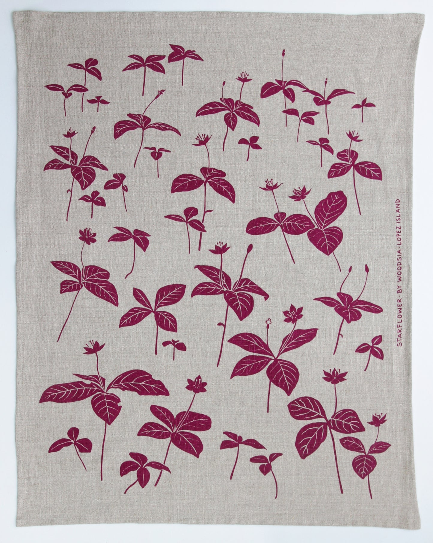 Starflower Kitchen Towel in Rosebud on Natural Linen