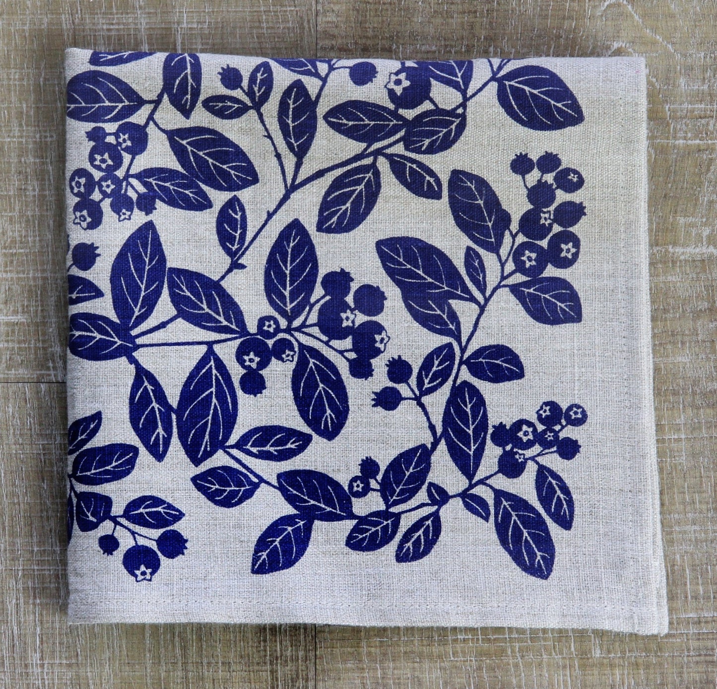 Blueberry Napkin in Indigo on Natural Flax Linen
