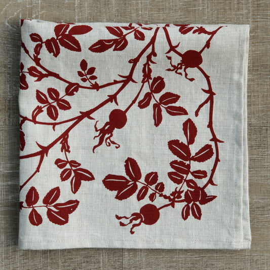 Nootka Napkin in Ruby on Linen