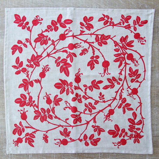 Nootka Rose Hip Napkin in Rosebud on Natural Flax Linen