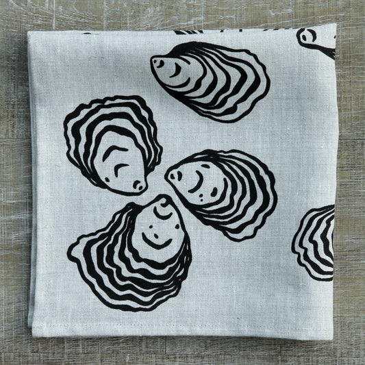 Oyster Napkin in Black on Linen