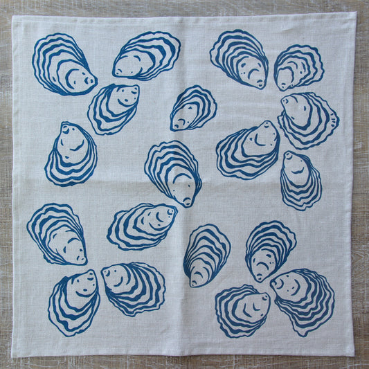 Oyster Napkin in Subtle Marine on Natural Flax Linen
