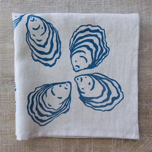 Oyster Napkin in Subtle Marine on Natural Flax Linen
