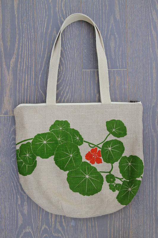 Nasturtium - Belgian Linen Tote with Zipper