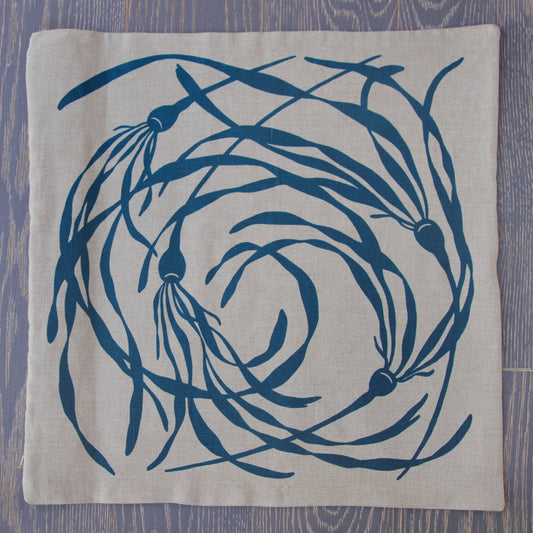 22" Swirly Kelp Linen Pillow in Teal
