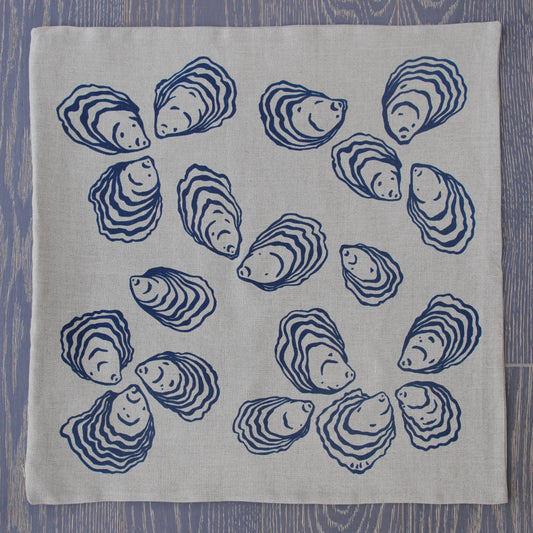 22" Oyster Linen Pillow in Navy Blue
