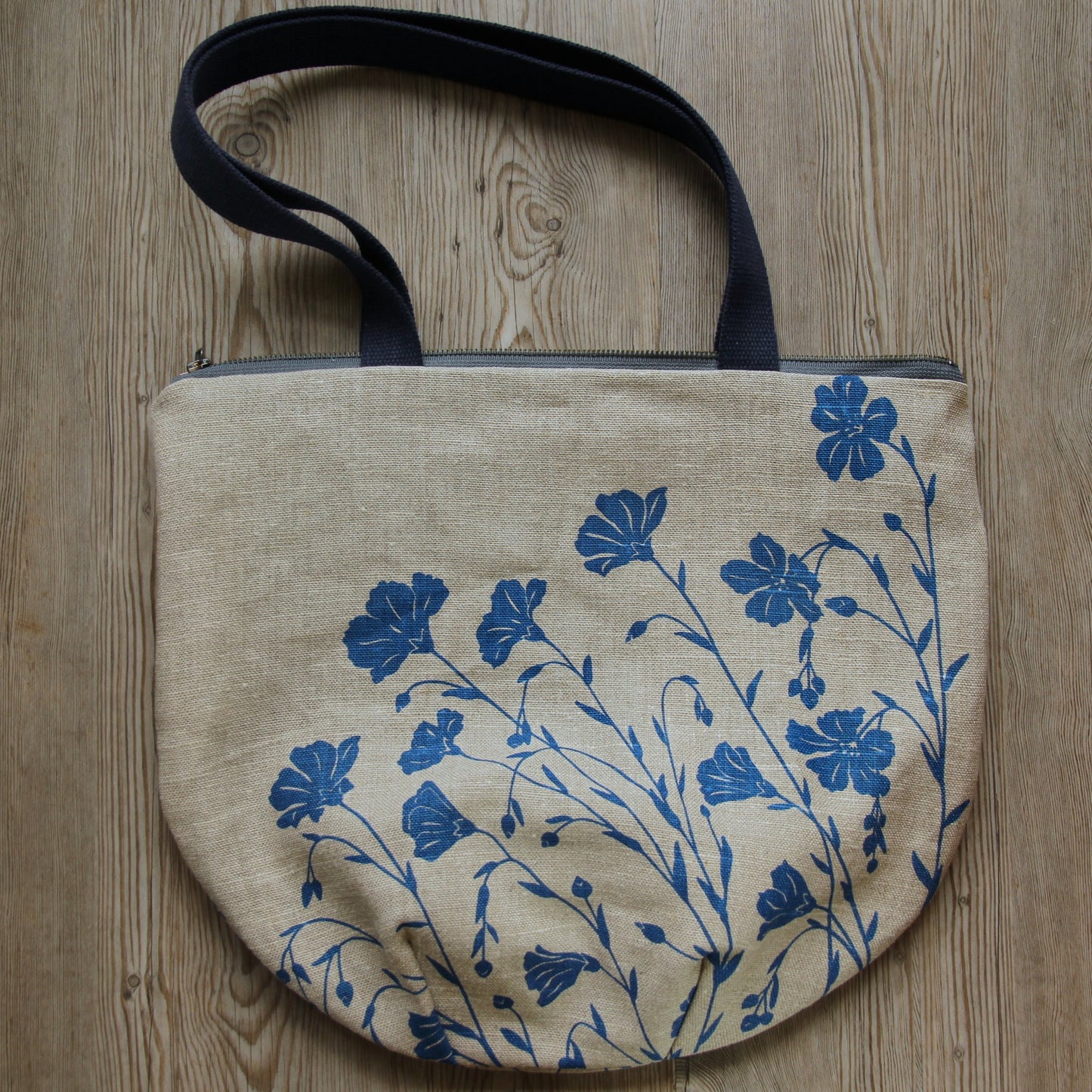Flax in Flax Blue - Belgian Linen Tote with Zipper
