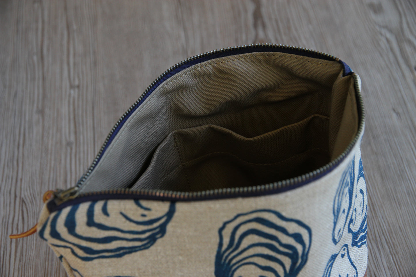 Linen & Waxed Canvas Large Zip Kit - Oyster in Indigo