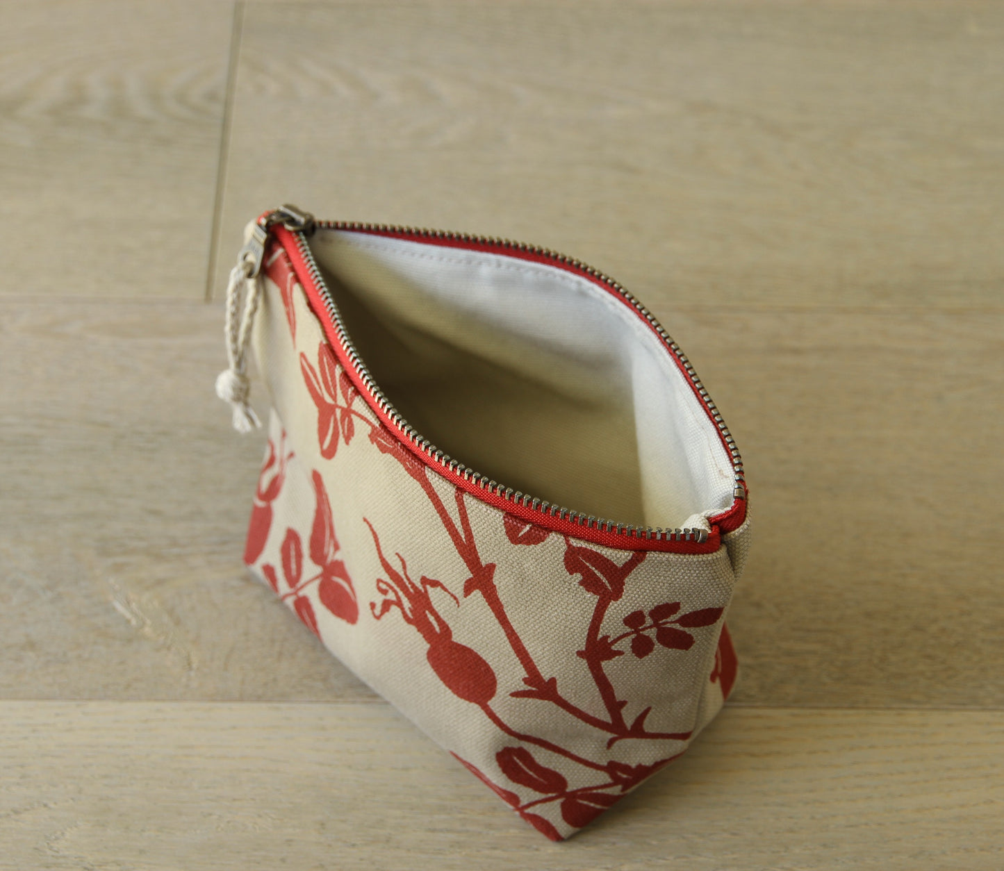 Supply Pouch - 7" Nootka Rose Hip in Ruby on Khaki Canvas