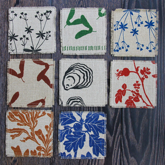 Set of 8 Linen & Felt Coasters - Northwest Native Plant Patterns