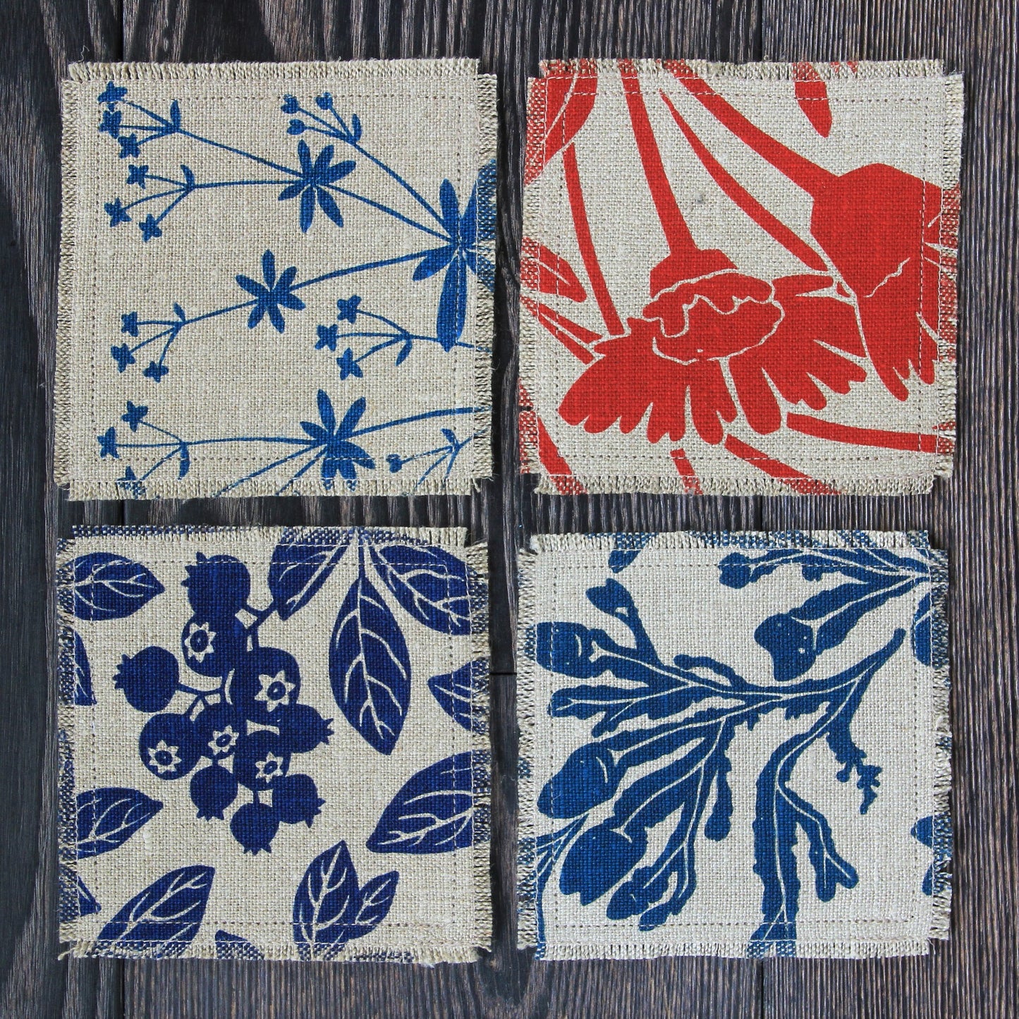 Set of 4 Linen & Felt Coasters - Mixed Patterns
