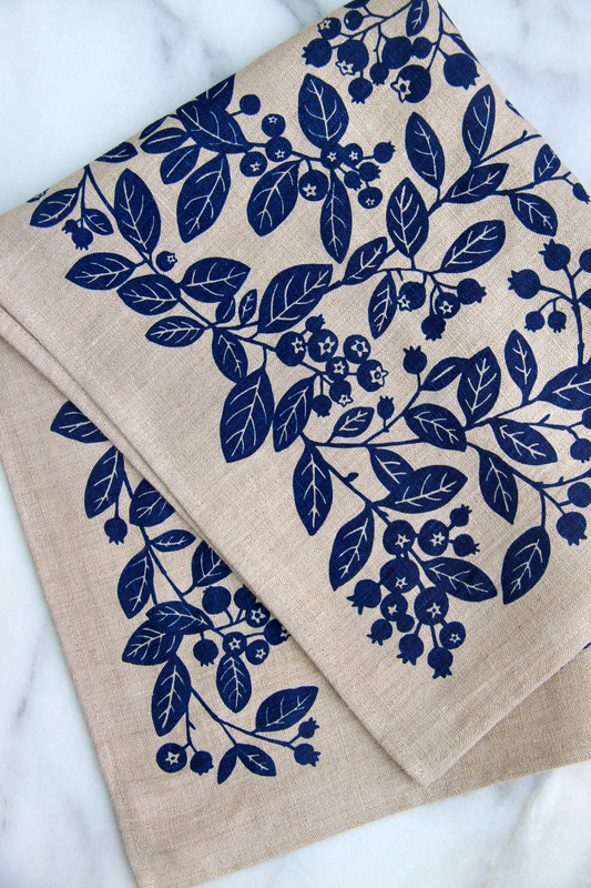 Blueberry Kitchen Towel in Blueberry on Natural Linen