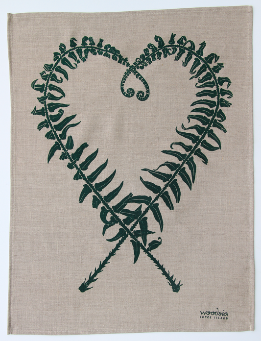 Sword Fern Kitchen Towel in Hunter on Natural Linen