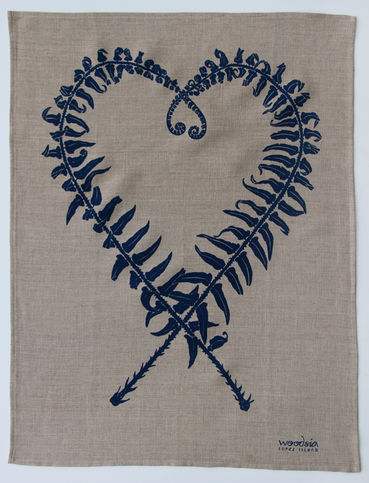 Sword Fern Kitchen Towel in Navy on Natural Linen